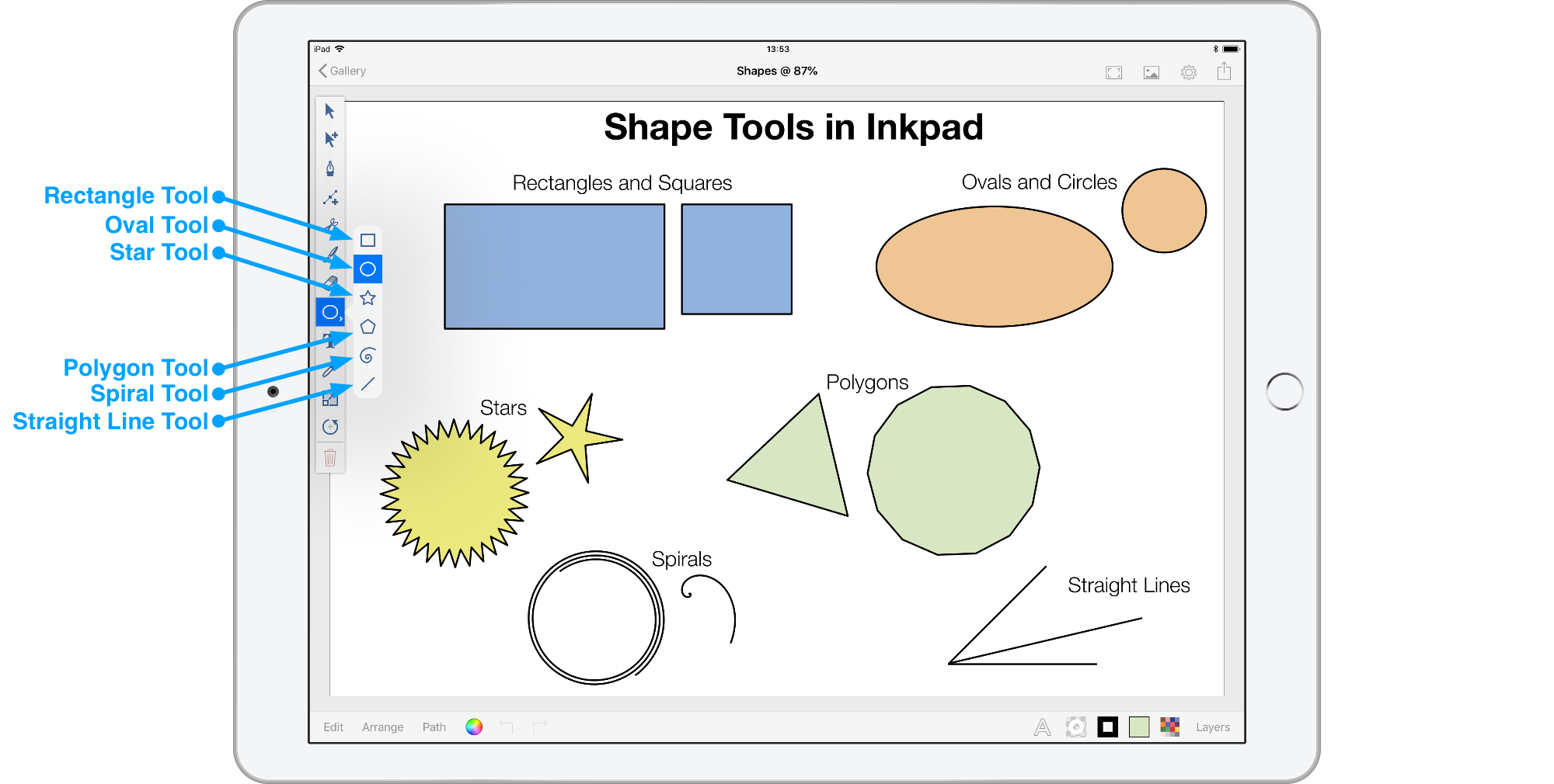 Inkpad shape tools menu